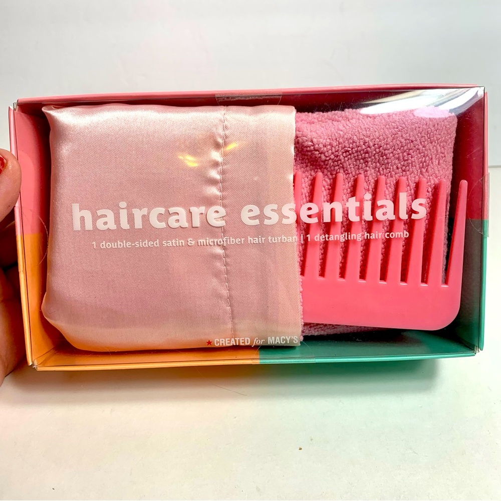 NWT. 2 piece hair care essentials gift box set. Hair turban and comb